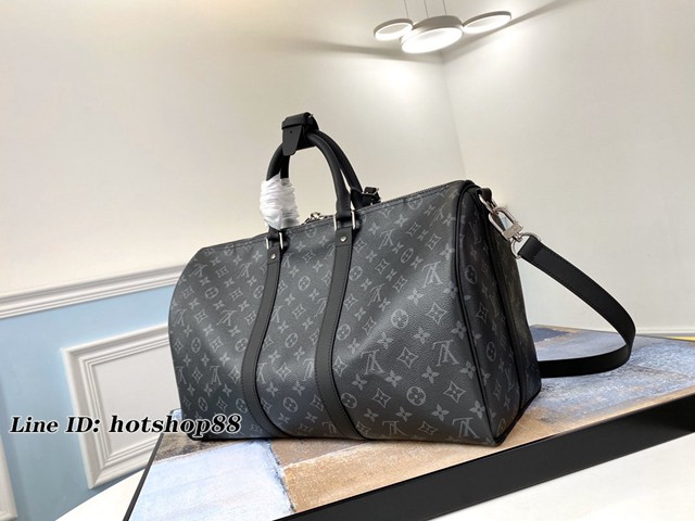 路易威登LV旅行包 M40569 Keepall 45旅行袋 LV黑花新版男士手提肩背旅行袋 xxlv2428